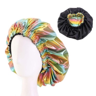 2 Pack Double Layer Satin Holographic Bonnet Night...