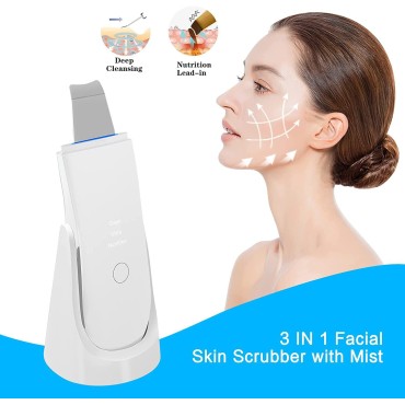 LESENBEAUTY Face Scrubber, Skin Scrubber Face Spatula, Blackhead Remover Tools, Wireless Charging, Waterproof (White Silver)