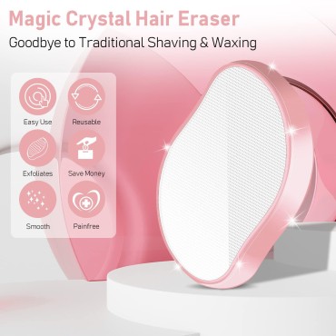 hoyesch Crystal Hair Eraser for Women and Men, Reusable Crystal Hair Remover Magic Painless Exfoliation Hair Removal Tool, Magic Hair Eraser for Back Arms Legs (Pink)