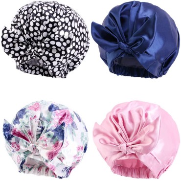 4 Pcs Shower Caps for Women?Waterproof & Reusable ...