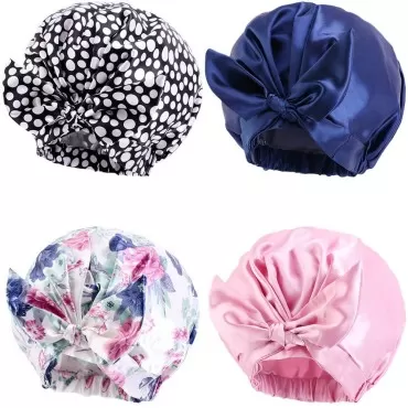 4 Pcs Shower Caps for Women?Waterproof & Reusable ...