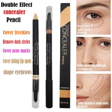 AKARY Concealer Pencil, 2 in 1 Dual-Sided Full Range of Coverage Concealer Pencil for Face, Professional Foundation Concealer for Eye Dark Circles, Blackheads, Concealer Pencil with Brush for Men and Women (#4 Wheat-colored)