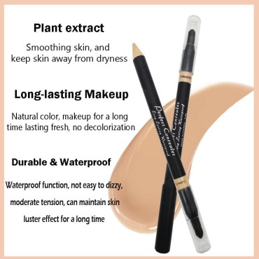 AKARY Concealer Pencil, 2 in 1 Dual-Sided Full Range of Coverage Concealer Pencil for Face, Professional Foundation Concealer for Eye Dark Circles, Blackheads, Concealer Pencil with Brush for Men and Women (#4 Wheat-colored)