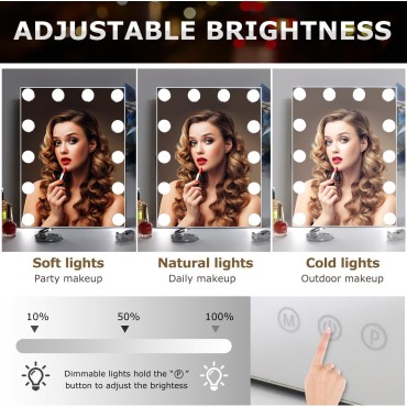 Despful Vanity Mirror with Lights, Hollywood Lighted Makeup Mirror with 3 Color Modes and 12 Dimmable Diamond LED Light Bulbs, 360° Rotation, Touch Control, White