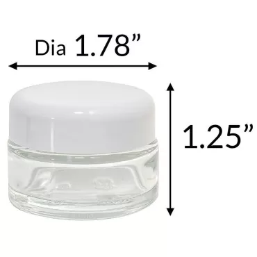 JUVITUS 0.50 oz / 15 ml Clear Glass Thick Wall Balm Jars with White Dome Foam Lined Smooth Lids (12 Pack)
