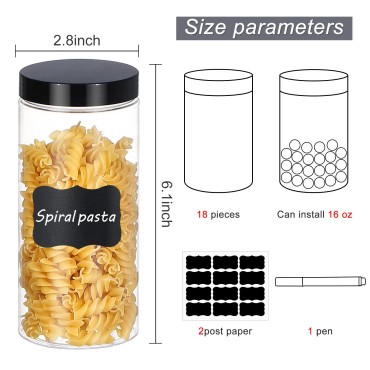 18PCS 16OZ Plastic Jars with Screw On Lids, Pen an...