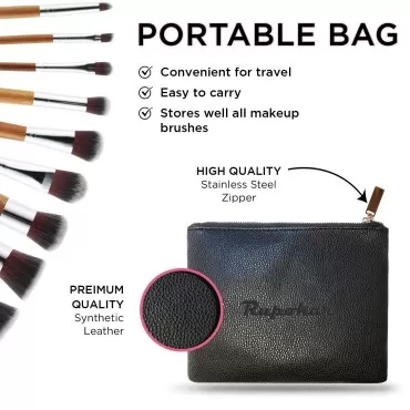 Rupokar Bamboo Handle Makeup Brush Set 11Pcs Eco-Friendly Soft Synthetic Foundation Powder Blending Conceal Eye shadows Blush Cosmetics Brushes Attractive PU Leather Bag Designed In USA