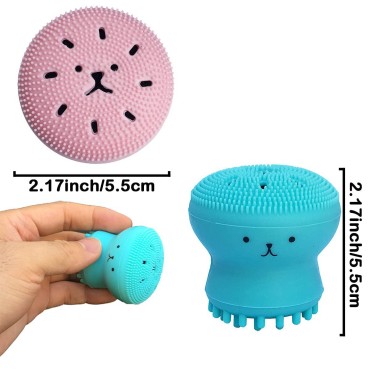 Duruan Facial Cleansing Brush Silicone Handheld Face Brush and Massager ?Octopus-Shaped Cleansing Brush for Deep Cleaning Gentle Exfoliating Skin Massage(Pink+Blue(2Pcs))