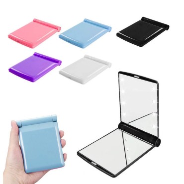 XMSJSIY LED Lighted Travel Makeup Mirror,Compact Mirror with1x/2x Magnification, Dual Sided Vanity Mirror with Lights Portable Illuminated Folding Tabletop Mirror,Handheld Pocket Bag Mirror (Black)
