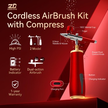 Cordless Airbrush Kit with Compressor,5200mAh Larg...