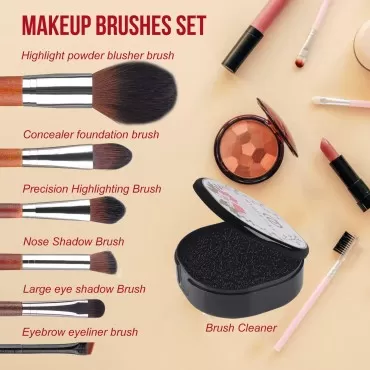 Exqele Makeup Brushes set with 6 pcs Soft Fiber Bristle Fundation Brush and Face Makeup Brush Cleaner, Ergonomics Solid Wood Make Up Brush Tools Kit for Powder Concealer Blush Liquid Face Eye Shadows