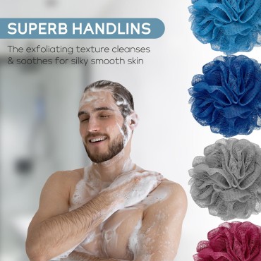 Lavador Multi Color Optional Shower Ball Soft Sponge Scrubbing Exfoliating and Skincare Removing Bath Sponge Luffa Body Scrub Cotton Mesh Bag Shower Ball Exfoliating Bath Sponge 4 Pack (60g/pcs)