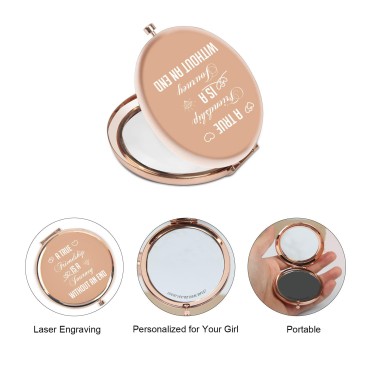 Best Friend, Friendship Gift for Women Girls, Graduation Birthday Gifts for Friends, Sister, Besties, A True Friendship is A Journey Without an End, Rose Gold Compact Mirror for Best Friends