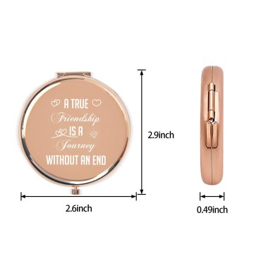 Best Friend, Friendship Gift for Women Girls, Graduation Birthday Gifts for Friends, Sister, Besties, A True Friendship is A Journey Without an End, Rose Gold Compact Mirror for Best Friends