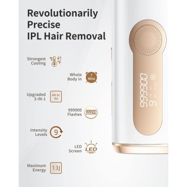 IPL Hair Removal, Laser Hair Removal with Cooling for Women and Men, AMOTAOS 3-in-1 At-Home Permanent Hair Removal Device 9 Levels Upgrade 999900 Flashes for Face Armpit Arm Bikini Line Leg Whole Body