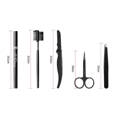 Craft Scissors Stainless Steel Unisex Eyebrow Kit Eyebrow Scissors, Slant Tweezers And Eyebrow Brush for Eyebrow Eyelash Extensions 5 Pcs with Case