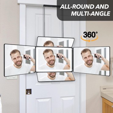 5 Way Mirror for Self Hair Cutting, 360 Mirror for Braiding, 5 Sided Barber Mirrors with Light, Makeup Mirror with Adjustable Telescoping Hooks, DIY Haircut Tool are Good Gifts for Men Women