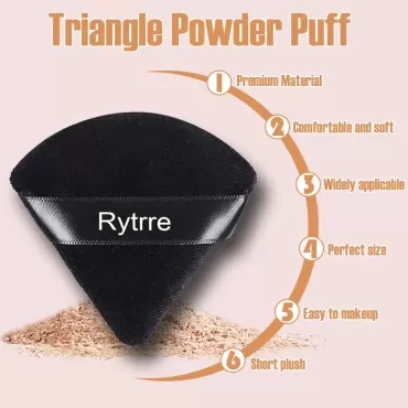 Rytrre 12 Pieces Powder Puff, Triangle Face Makeup Sponge Soft Velour Powder Puffs for Loose Powder Body Powder Cosmetic Foundation Beauty Sponge, Stocking Stuffers Gift for Women (Black)
