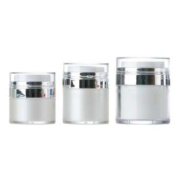 3-Pcs Modern Airless travel size cosmetic container- The finest Refillable Bottle for Creams, Gels, & Lotions- 0.5oz /1oz /1.7oz (White with silver trim)