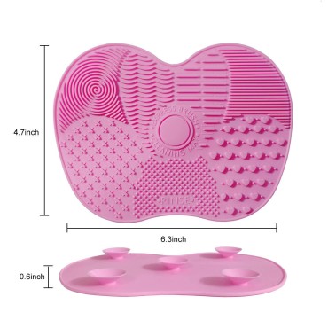 2 Packs Makeup Brush Cleaning Mat, Silicone Makeup Brush Cleaner, Makeup Brush Cleaning Pad and Scrubber with Suction Cup, Portable Washing Tool for Makeup Brushes (Pink & Green)