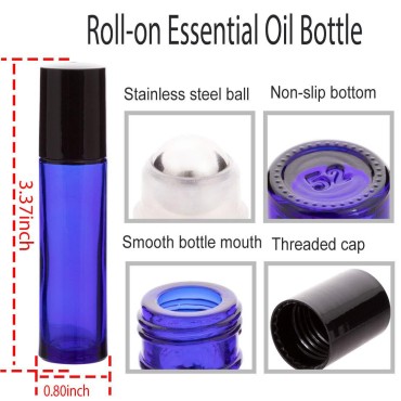 12 Pack 10ml Essential Oil Roller Bottles, with St...