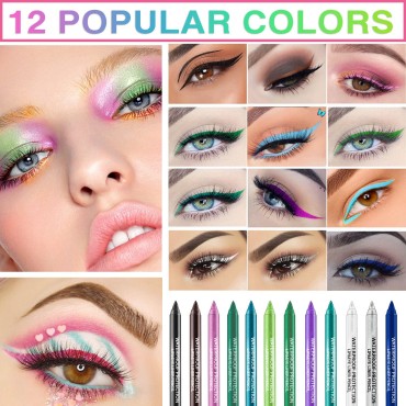 12 Colors Colorful Eyeliner Pencils Set Glitter Co...