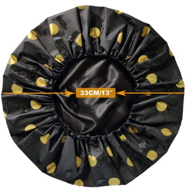 Double Layer Satin Lined Shower Cap for Women Hair Satin Bonnet Shower Cap for Men Waterproof Extra Large Double Layer Reusable for Curly Hair Dreadlocks Braids Available Men & Women Golden Dot Design