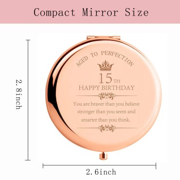 15 Year Old Girls Gifts for Birthday You are Braver Than You Believe Strong Than You Seem Inspirational Unique 15th Birthday Gift Ideas for Teen Girl Makeup Compact Mirror for Daughter Sister Niece