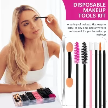 Rolybag Disposable Makeup Applicators Kit Mascara Wands Eyeliner Brushes Lip Applicators Eyeshadow Applicators Disposable Makeup Tools with Organizer Box for Easy Portability