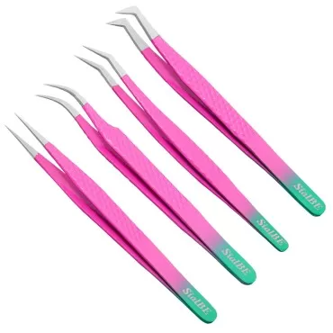 Eyelash Extension Tweezers-4 Pcs Pink Diamond Grip...