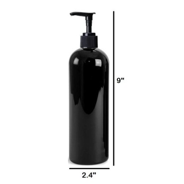 MountainLeaf 2 Pack 16 oz (475 ml) Slim Plastic PET Bottles with Black Lotion Pump Dispensers | Shampoo Lotion Soap DIY Bottles | Made in USA (Black Bottles)