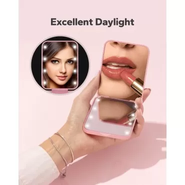 Komoko LED Compact Mirror, Travel Essentials, Vanity Mirror with Lights, 1X/3X Magnifying LED Compact Travel Makeup Mirror - HD Mirror, 180° Foldable, Convenient to Carry, Ideal Makeup Tool