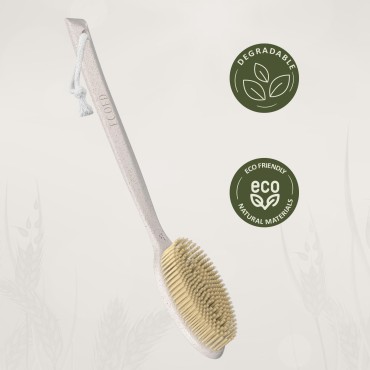 ECOED Back Bath Brush- Coffee & Wheat Straw Handle- for Shower Vegan Bristle Bath Scrubber Body Brush for Showering, Shower Brush for Men & Women (Natural)…