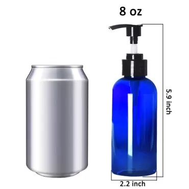 Youngever 6 Pack Blue Plastic Pump Bottles, Refillable Plastic Pump Bottles for Dispensing Lotions, Shampoos, Hand Sanitizer and More (8 Ounce)