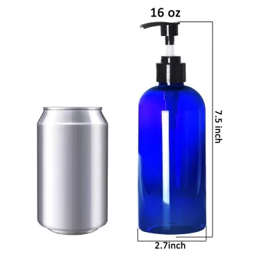 Youngever 5 Pack Plastic Pump Bottles 16 Ounce, Refillable Plastic Pump Bottles (Blue)