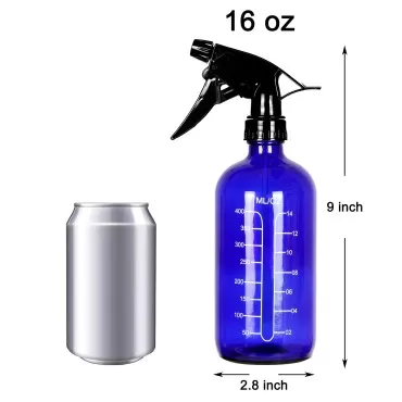 Youngever 4 Pack 16 Ounce Empty Glass Spray Bottles with Measurements, Spray Bottles for Hair and Cleaning Solutions (Blue)