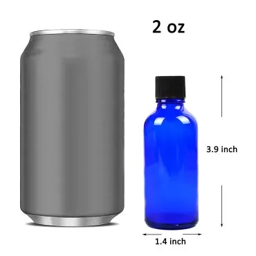 Youngever 12 Pack 2 Ounce Empty Glass Bottles with Lids, Cobalt Blue Refillable Container for Essential Oils, Vanilla Extract