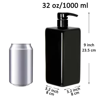 Youngever 3 Pack Pump Bottles for Shampoo 32 Ounce (1 Liter), Empty Shampoo Pump Bottles, Plastic Square with Lockdown-Leak Proof-Pumps (Black)