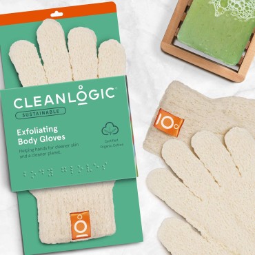 CleanLogic Exfoliating Bath and Shower Gloves, Cer...