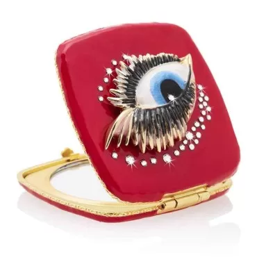 Jay Strongwater Pop Life Bette Eye Compact Make up Mirror with Swarovski Crystals