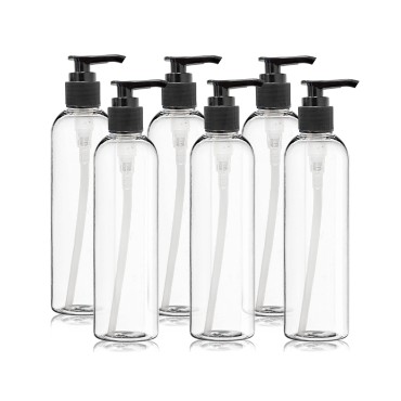 ljdeals 8 oz Clear Plastic Bottles, Empty Pump Bottles, Refillable Containers for Shampoo, Lotions, Cream and More, 6 Pack, BPA Free, Made in USA
