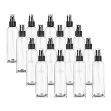 ljdeals 8 oz Clear Plastic Spray Bottles, Refillable Fine Mist Black Sprayer Bottles for Essential Oils, Perfumes, Travel, Pack of 16, Made in USA