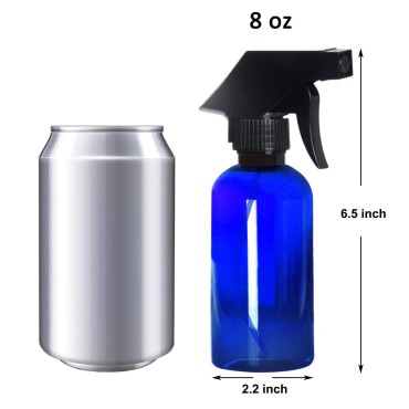 Youngever 6 Pack Empty Blue Plastic Spray Bottles, 8 Ounce Refillable Container for Essential Oils, Cleaning Products, or Aromatherapy, Trigger Sprayer with Mist and Stream Settings