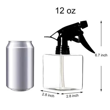 Youngever 5 Pack Empty Plastic Spray Bottles, Square Spray Bottles for Hair and Cleaning Solutions (12 Ounce)