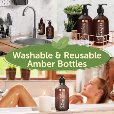 [8 Pack] Plastic Amber Bottles with Pump & Funnel ...