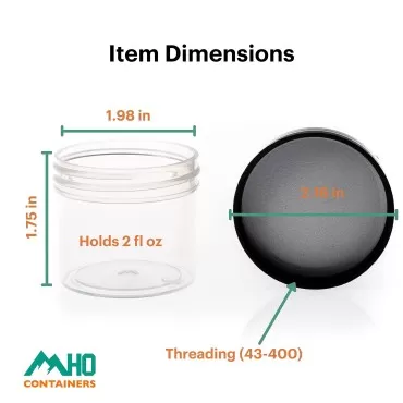 MHO Containers | Small Cosmetic Jars with Black Lids | Made in USA - Set of 12 (2.0 fl oz)