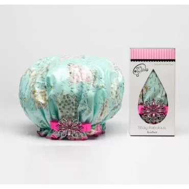 Dry Divas Designer Shower Cap For Women - Washable, Reusable - Large Bouffant Cap With Vintage Jeweled Brooch (Shower Power)