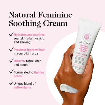 Kushae Feminine Soothing After-Shave Cream, Treats Ingrown Hairs and Razor Burn, Natural, Made in the USA, All Skin Types, 4 oz