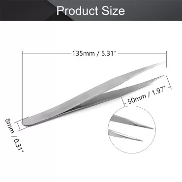 Utoolmart ST-12 Stainless Steel Micro-magnetic Pointed Tip Tweezer Silver Tone with Card Bag 1 pcs