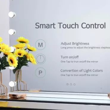 iCREAT Hollywood Makeup Mirror with Lights,Vanity Mirror with Lights,Lighted Mirror with 15 Dimmable Bulbs,Tabletop or Wall Mouted Mirror with USB Charging Port &3 Color Modes&10X Magnifier